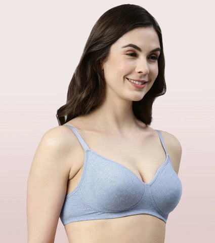 Litmee -Side Support Shaper Stretch Cotton Everyday Bra For Women- High Coverage, Non Padded And Wirefree - Chambray Melange  Litmee -Side Support Shaper Stretch Cotton Everyday Bra For Women- High Coverage, Non Padded And Wirefree - Chambray Melange
