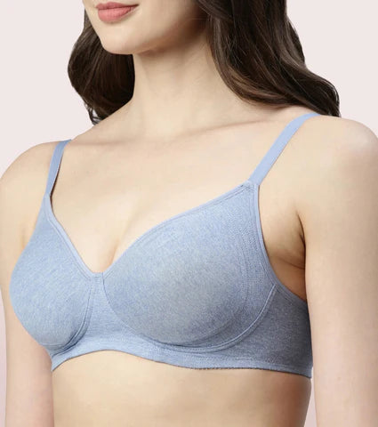 Litmee -Side Support Shaper Stretch Cotton Everyday Bra For Women- High Coverage, Non Padded And Wirefree - Chambray Melange  Litmee -Side Support Shaper Stretch Cotton Everyday Bra For Women- High Coverage, Non Padded And Wirefree - Chambray Melange