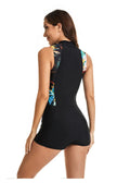 Sleeveless Zip Front  Shorts Swimsuit  Sleeveless Zip Front  Shorts Swimsuit