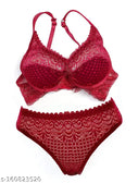 Bra & Panty Set Self Design Red Lingerie (lit-141)  Bra & Panty Set Self Design Red Lingerie (lit-141)