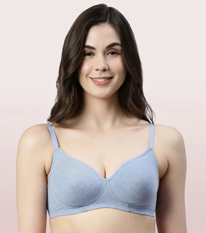 Litmee -Side Support Shaper Stretch Cotton Everyday Bra For Women- High Coverage, Non Padded And Wirefree - Chambray Melange