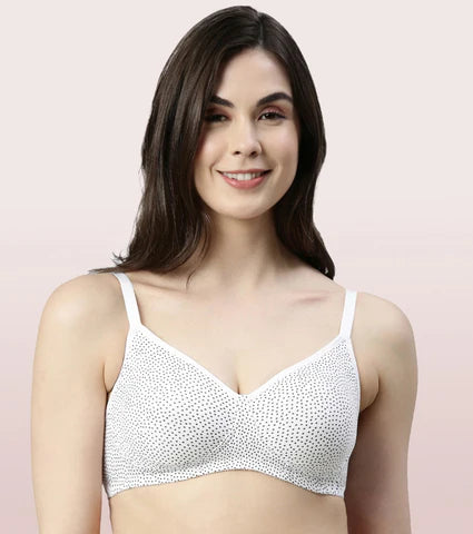 Side Support Shaper Stretch Cotton  Bra For Women- High Coverage, Non Padded And Wirefree - Ditsy Dots Print