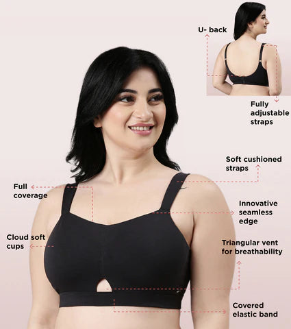 Cotton Full Support  BLACK Minimiser Bra For Women