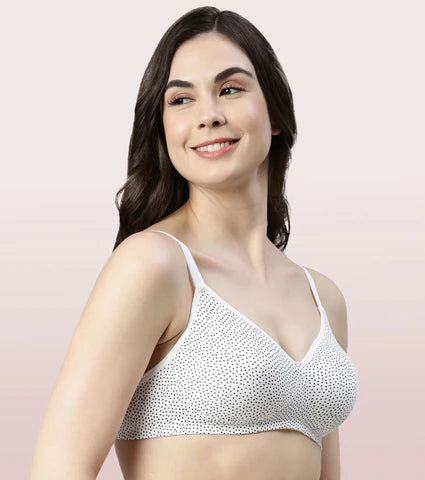 Side Support Shaper Stretch Cotton  Bra For Women- High Coverage, Non Padded And Wirefree - Ditsy Dots Print