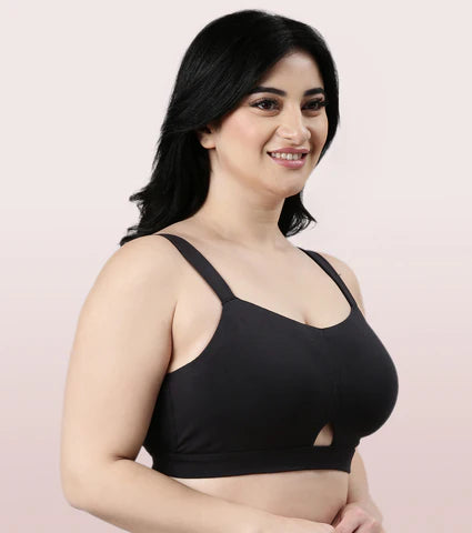 Cotton Full Support  BLACK Minimiser Bra For Women