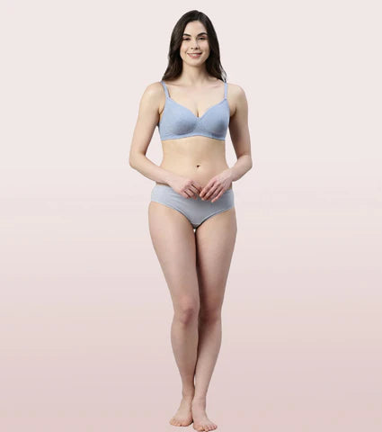 Litmee -Side Support Shaper Stretch Cotton Everyday Bra For Women- High Coverage, Non Padded And Wirefree - Chambray Melange