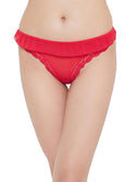 Women's Red Low Waist Thong with Frilled Lace