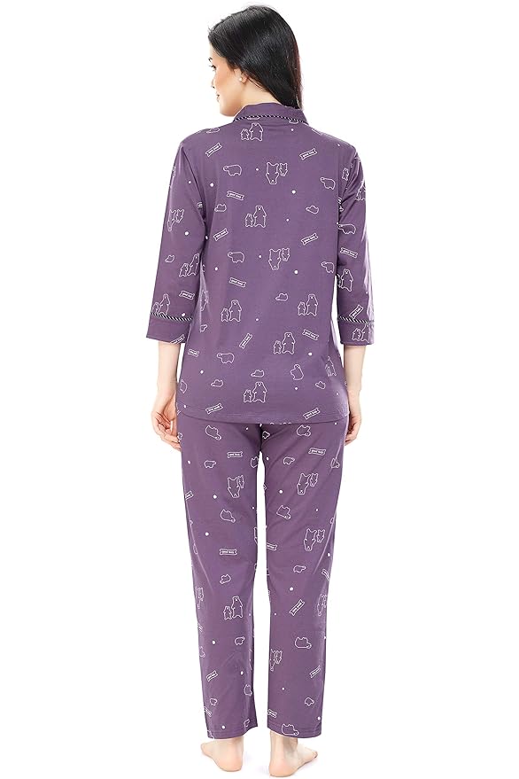 Cotton Heart Printed Night Suit Set Of Shirt & Pajama