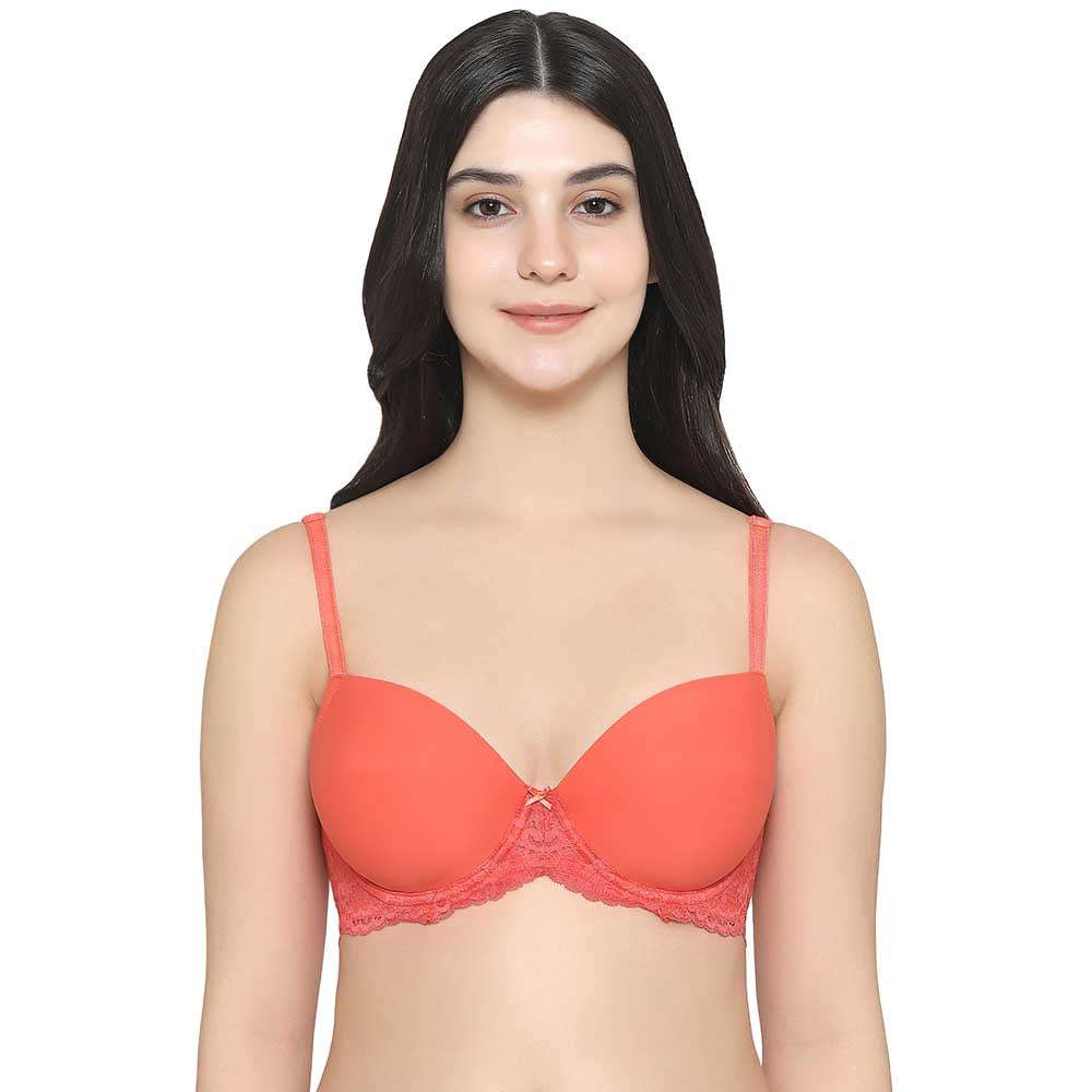 Balconette Wired Half Cup Everyday Wear Smooth Finish Fashion Bra - Orange