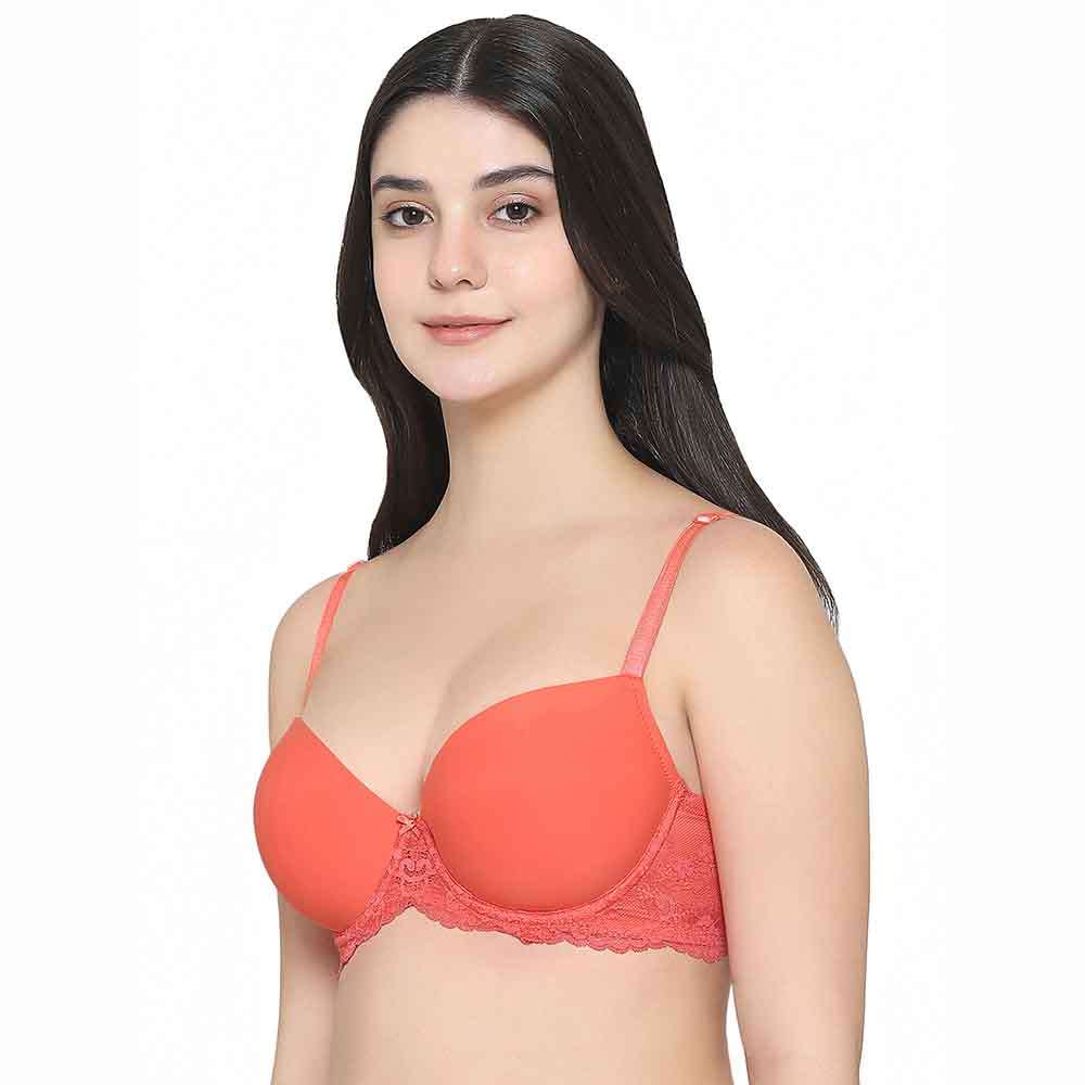 Balconette Wired Half Cup Everyday Wear Smooth Finish Fashion Bra - Orange