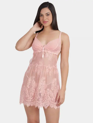 Pink Fancy Back Full Lace Babydoll