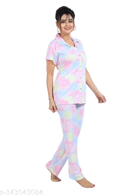 WOMENS PRINTED NIGHT SUITE SET - NIGHTDRESS SET FOR WOMENS AND GIRS